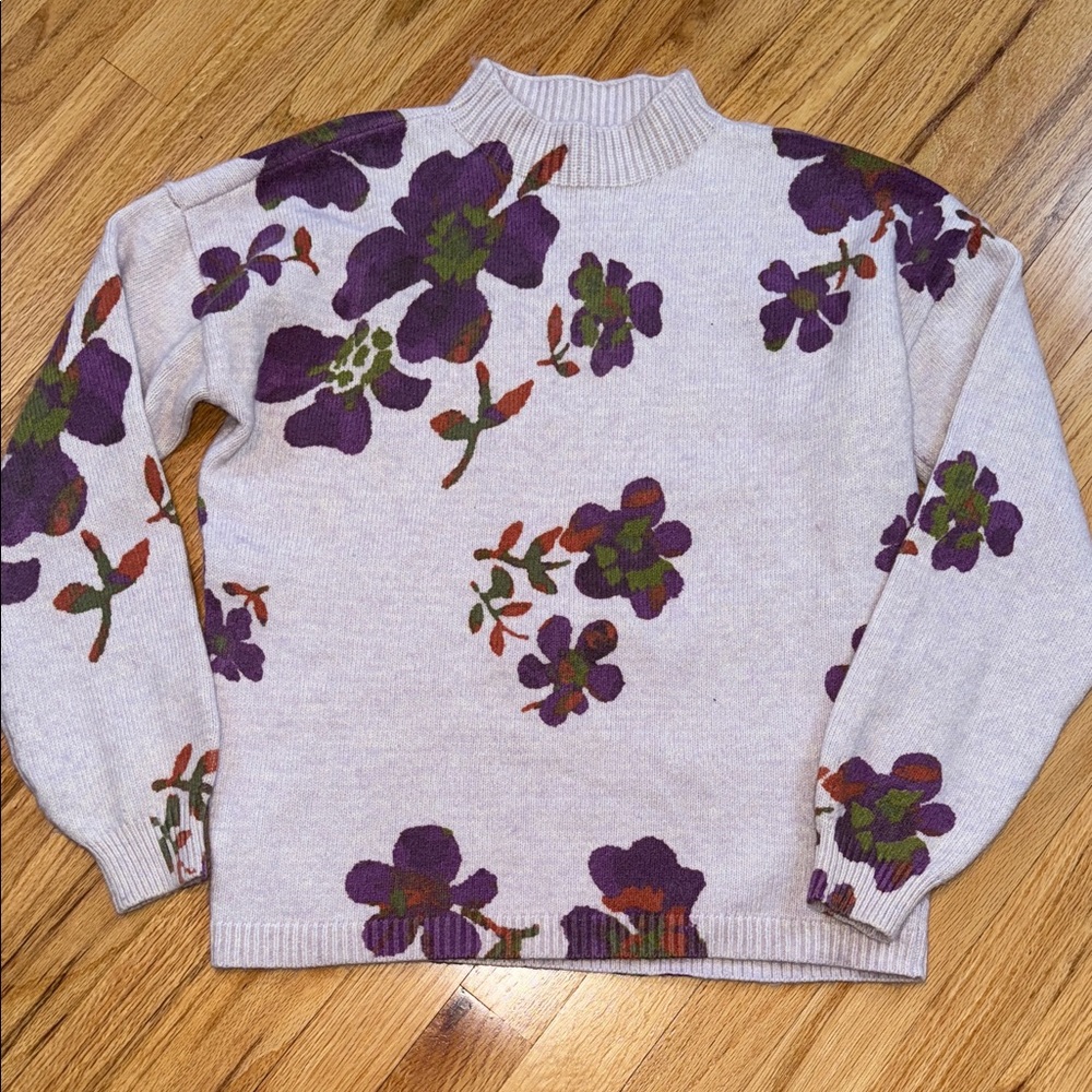 LOFT XS Floral Patterned Sweater With Mock Neck Line